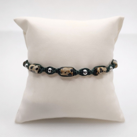 Bransoletka makramowa z jaspisem dalmatyńskim