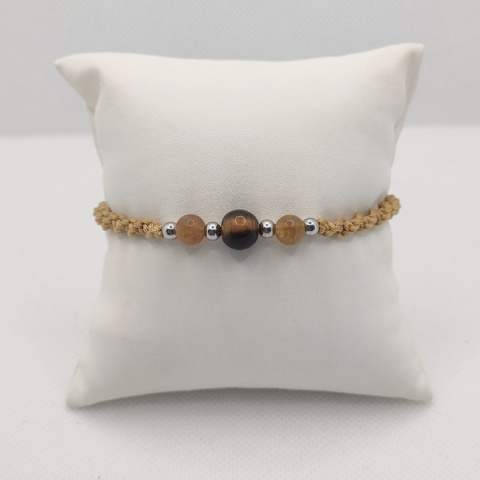 Bransoletka makramowa z tygrysim okiem i agatami