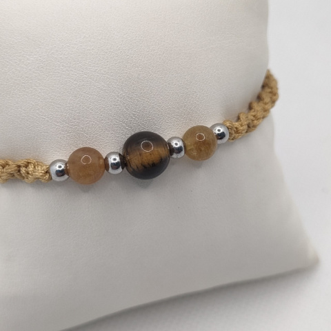 Bransoletka makramowa z tygrysim okiem i agatami