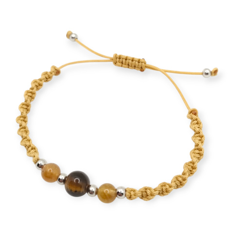 Bransoletka makramowa z tygrysim okiem i agatami