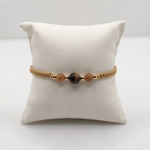 Bransoletka makramowa z tygrysim okiem i agatami