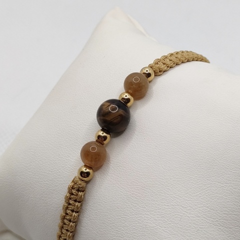 Bransoletka makramowa z tygrysim okiem i agatami